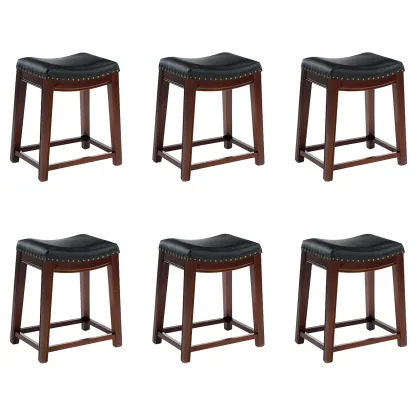 Counter Height Armless Leather Traditional Bar Stools Image - 42