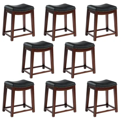 Counter Height Armless Leather Traditional Bar Stools Image - 43