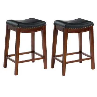 Counter Height Armless Leather Traditional Bar Stools Image - 45