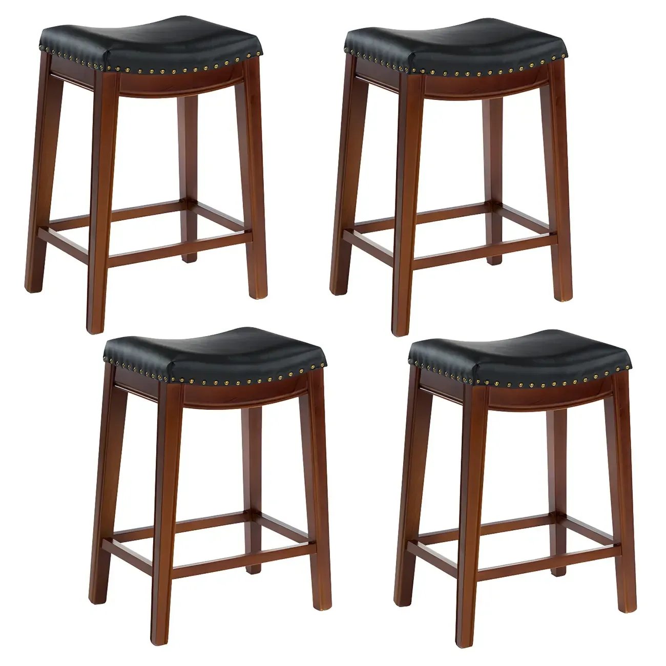 Counter Height Armless Leather Traditional Bar Stools Image - 46
