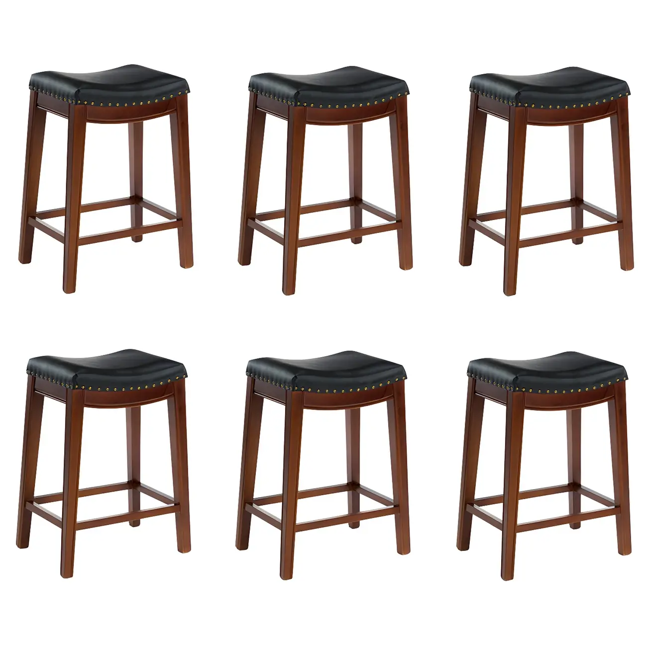 Counter Height Armless Leather Traditional Bar Stools Image - 47 | homeyfad