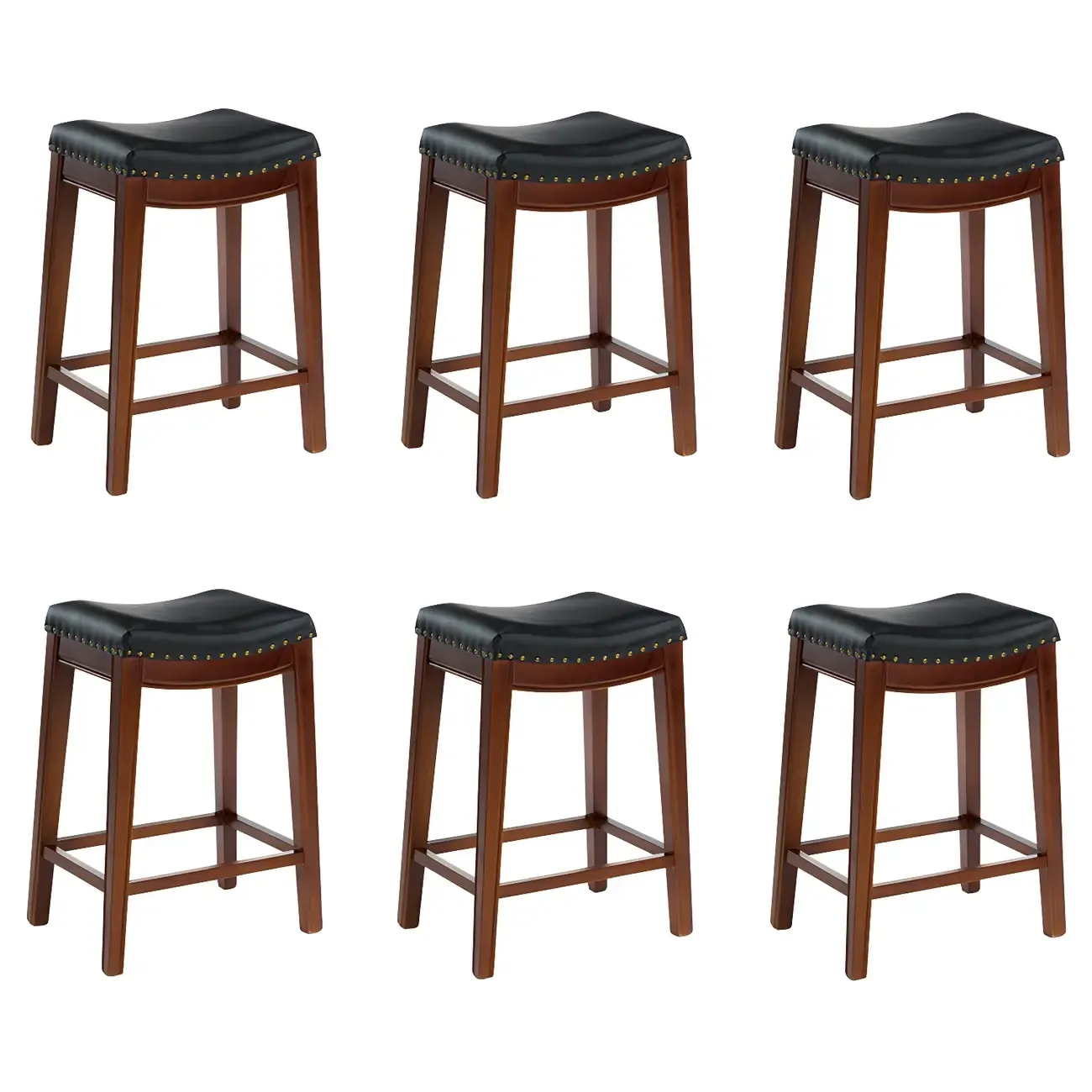Counter Height Armless Leather Traditional Bar Stools Image - 47