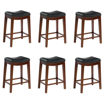 Counter Height Armless Leather Traditional Bar Stools Image - 47