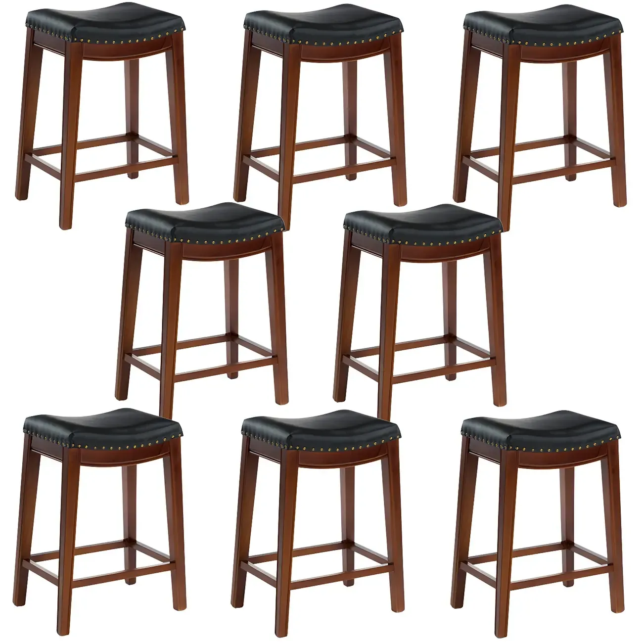 Counter Height Armless Leather Traditional Bar Stools Image - 48