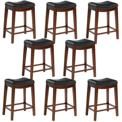 Counter Height Armless Leather Traditional Bar Stools Image - 48