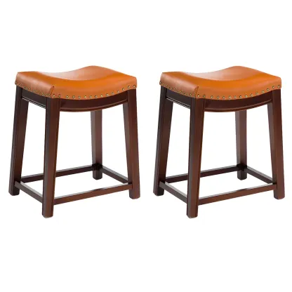 Counter Height Armless Leather Traditional Bar Stools Image - 50