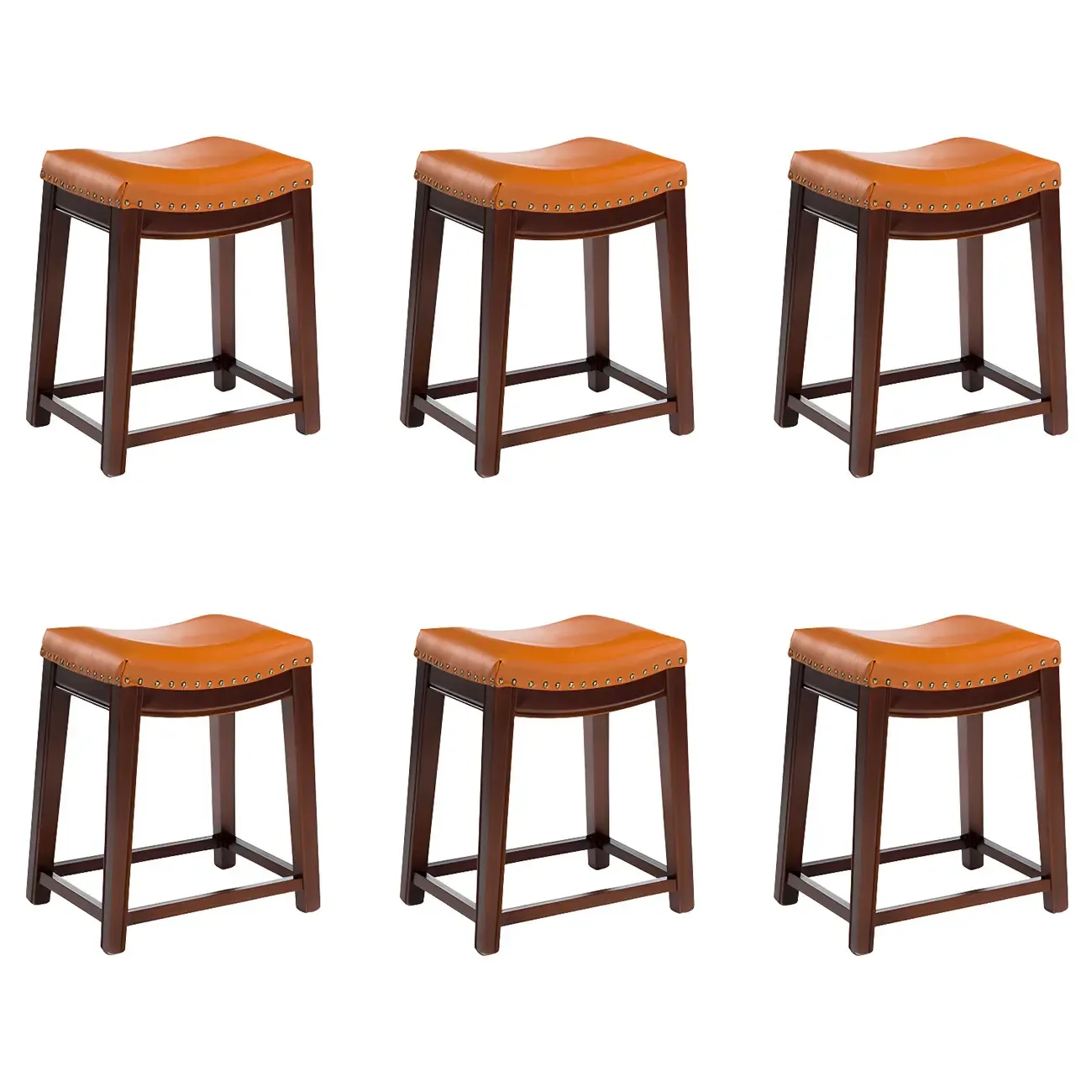 Counter Height Armless Leather Traditional Bar Stools Image - 52