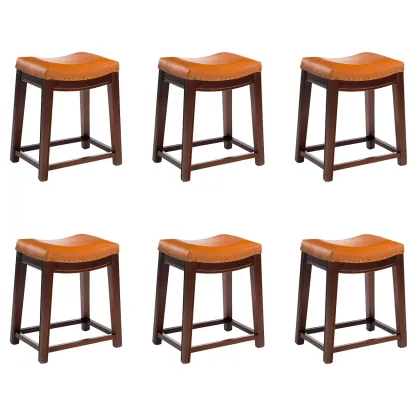 Counter Height Armless Leather Traditional Bar Stools Image - 52