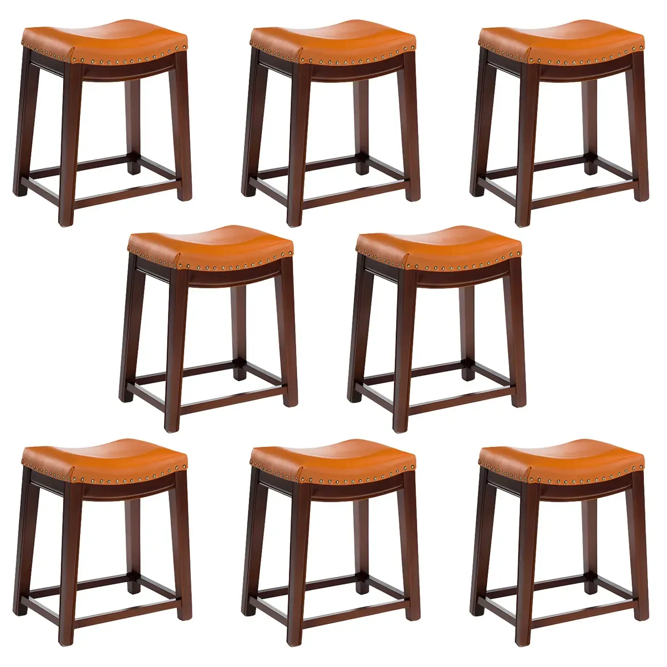 Counter Height Armless Leather Traditional Bar Stools Image - 53