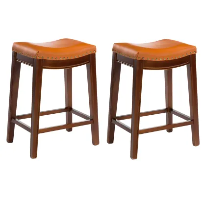 Counter Height Armless Leather Traditional Bar Stools Image - 55