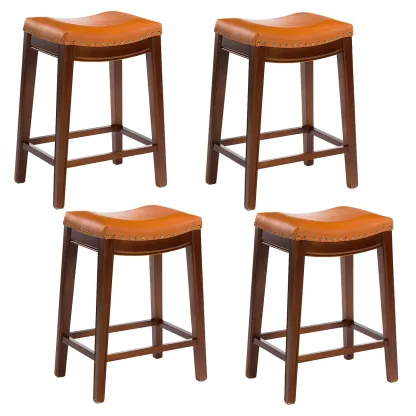 Counter Height Armless Leather Traditional Bar Stools Image - 56