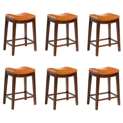 Counter Height Armless Leather Traditional Bar Stools Image - 57