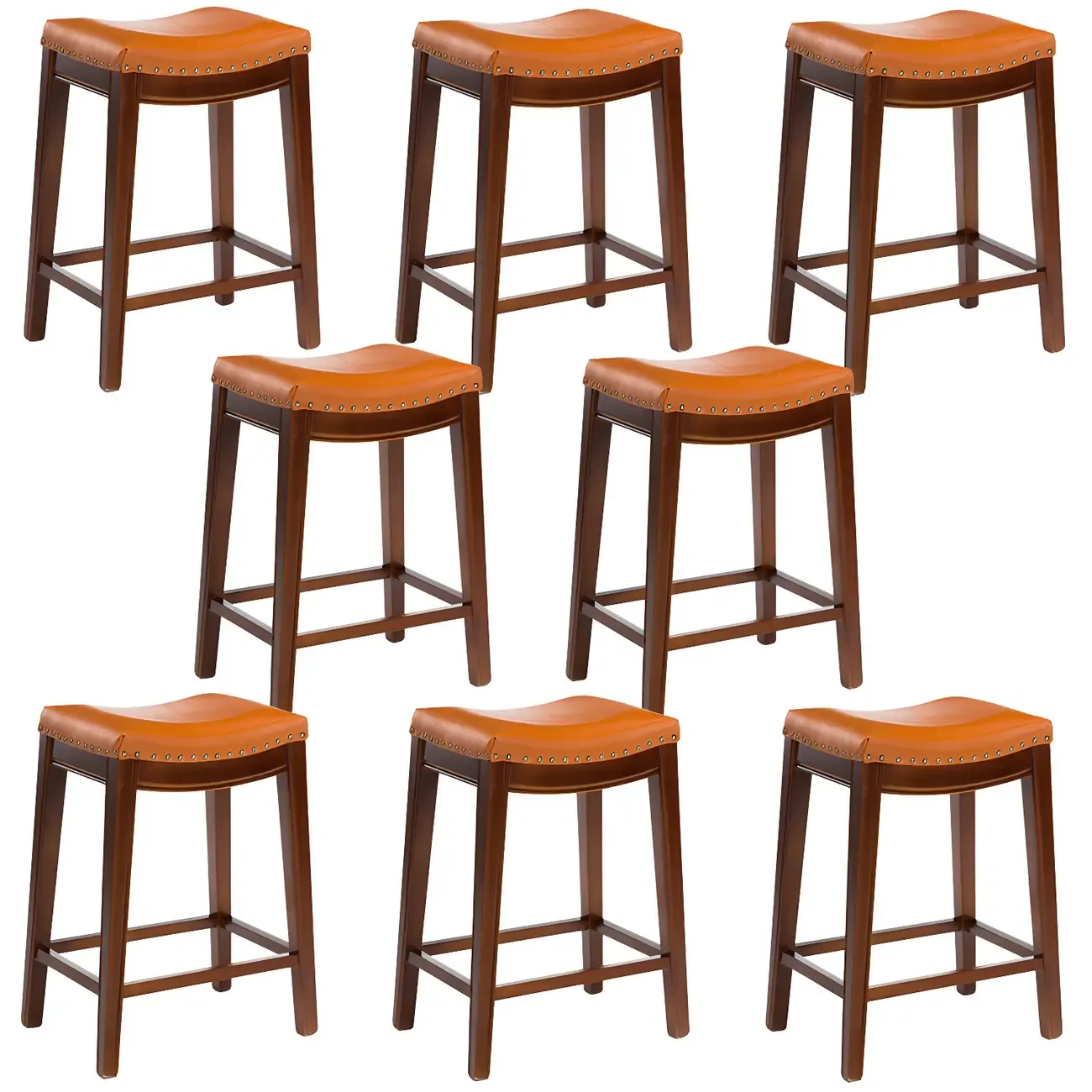 Counter Height Armless Leather Traditional Bar Stools Image - 58