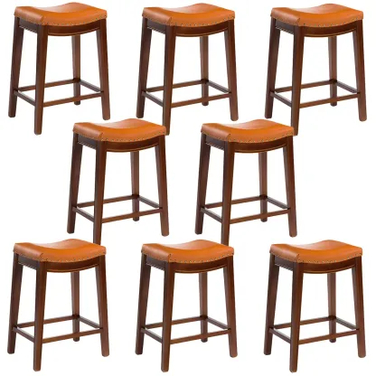 Counter Height Armless Leather Traditional Bar Stools Image - 58