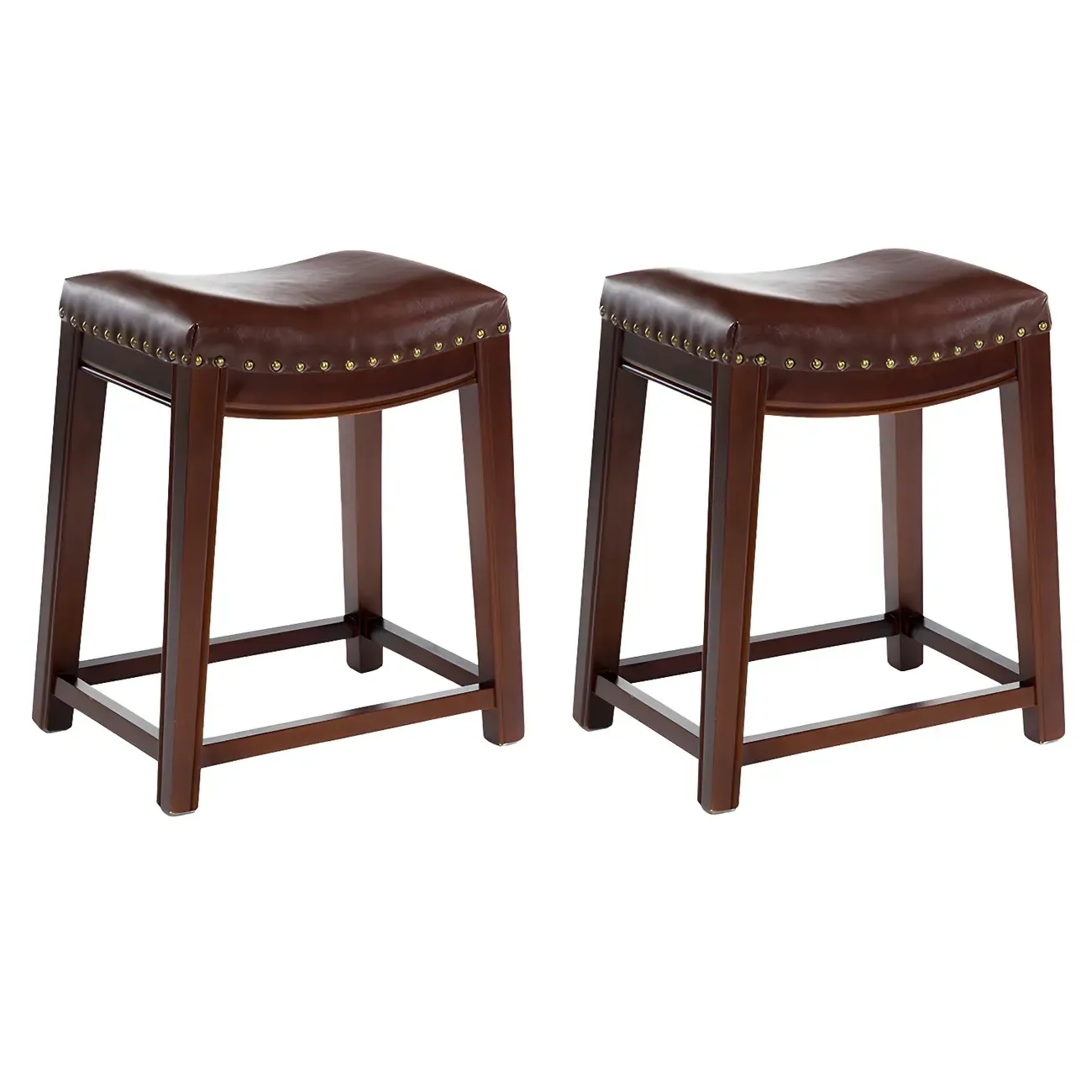 Counter Height Armless Leather Traditional Bar Stools Image - 60