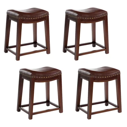 Counter Height Armless Leather Traditional Bar Stools Image - 61