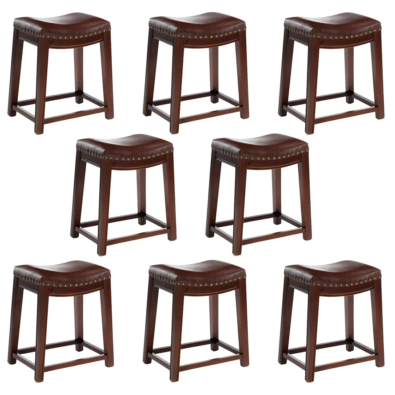 Counter Height Armless Leather Traditional Bar Stools Image - 63