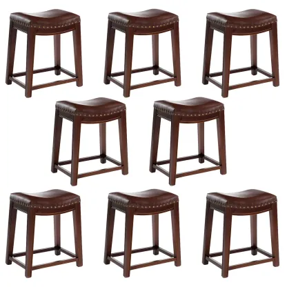 Counter Height Armless Leather Traditional Bar Stools Image - 63