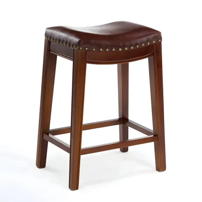 Counter Height Armless Leather Traditional Bar Stools Image - 64