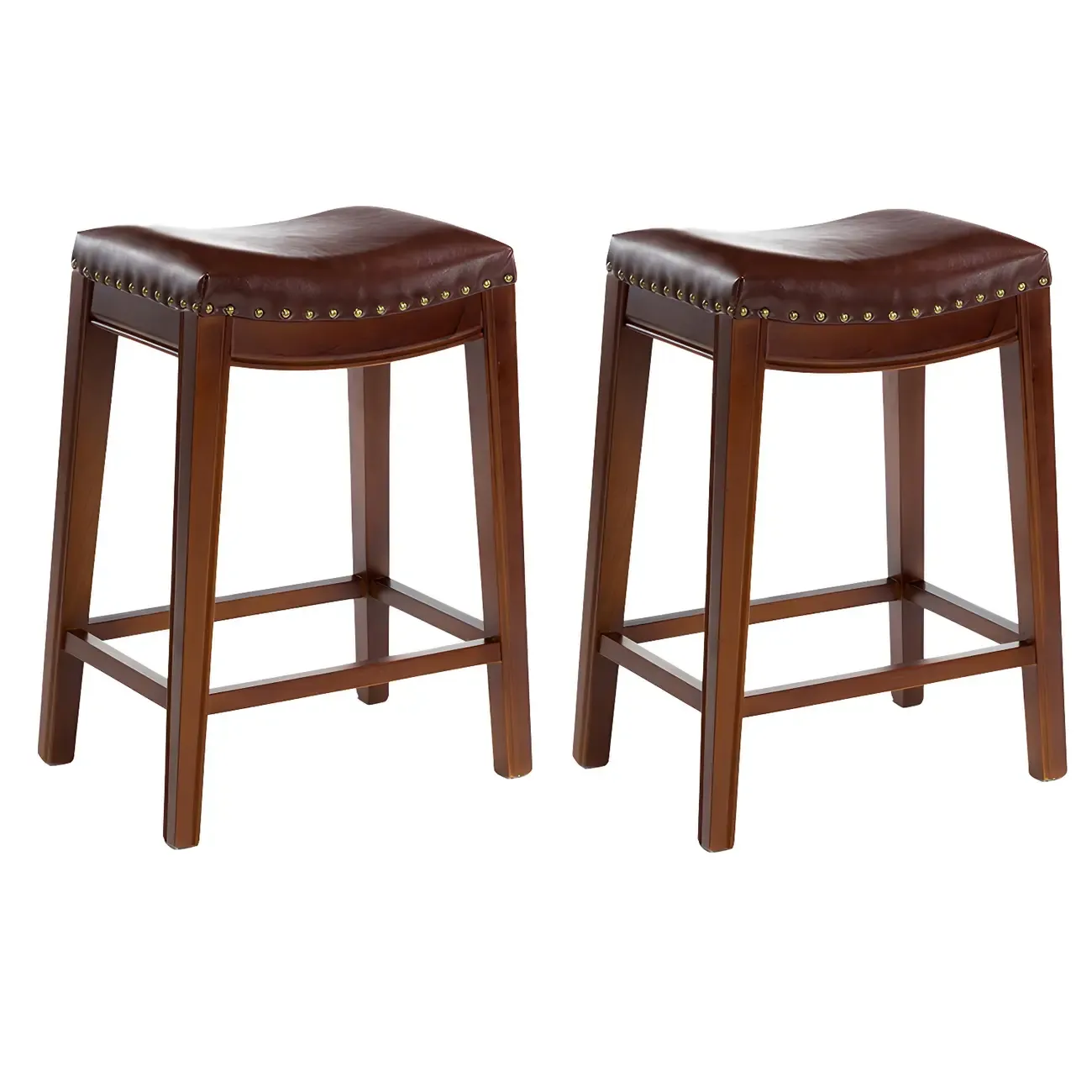 Counter Height Armless Leather Traditional Bar Stools Image - 65