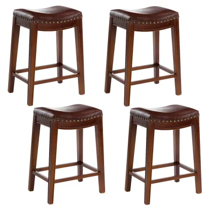 Counter Height Armless Leather Traditional Bar Stools Image - 66