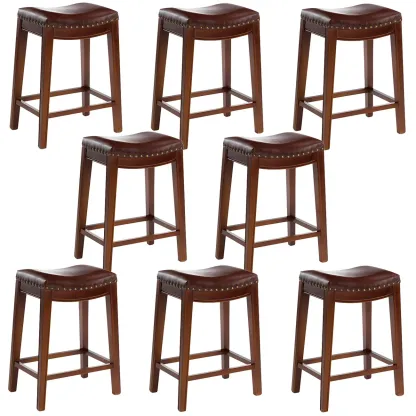 Counter Height Armless Leather Traditional Bar Stools Image - 68