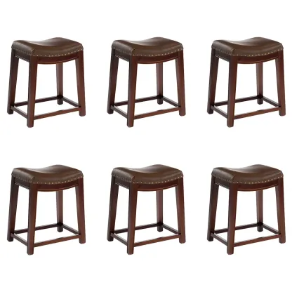 Counter Height Armless Leather Traditional Bar Stools Image - 72