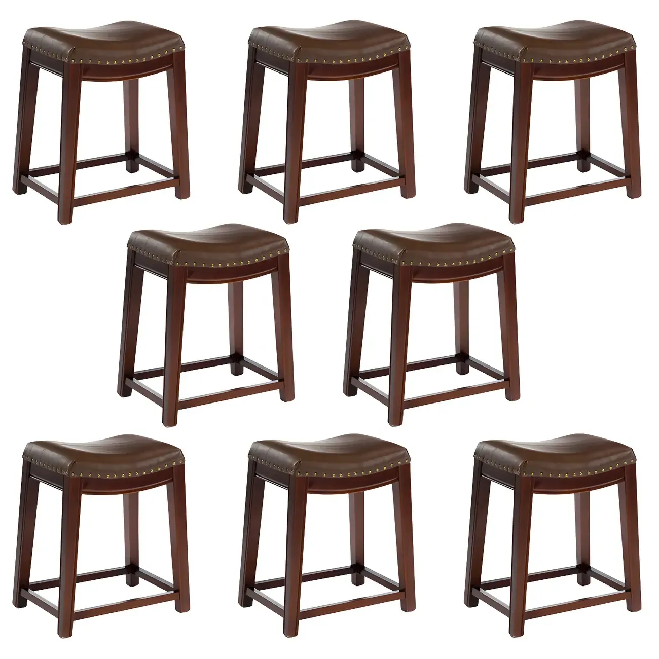 Counter Height Armless Leather Traditional Bar Stools Image - 73
