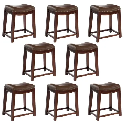 Counter Height Armless Leather Traditional Bar Stools Image - 73