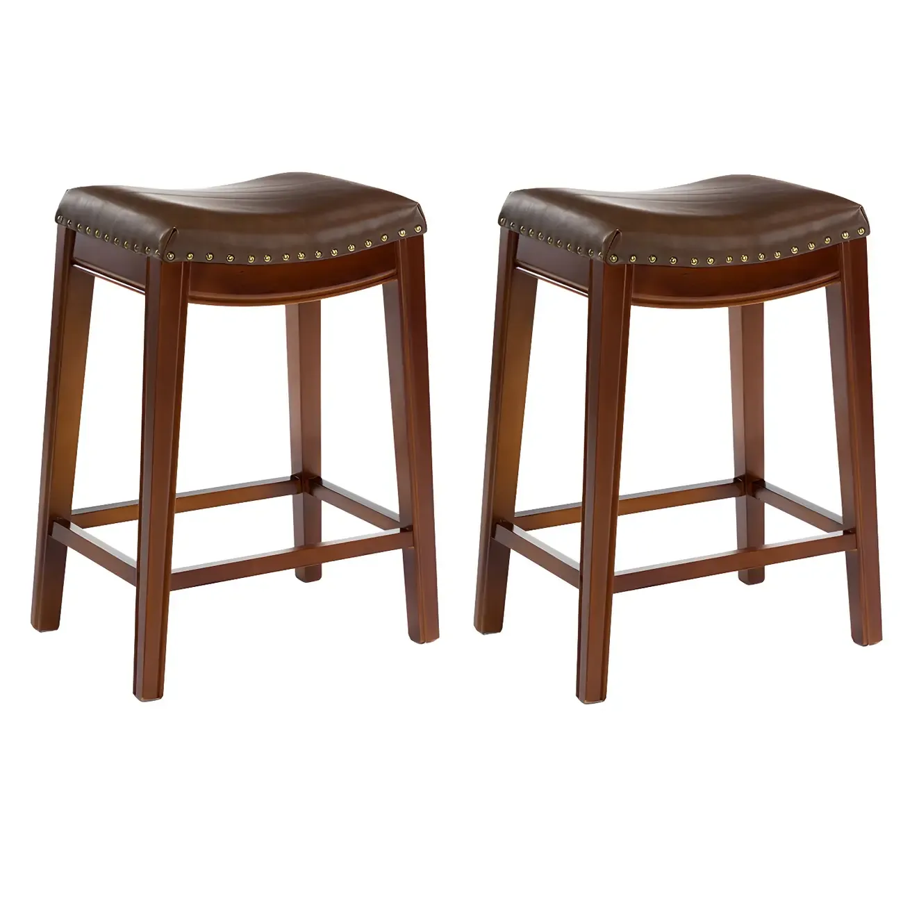 Counter Height Armless Leather Traditional Bar Stools Image - 75
