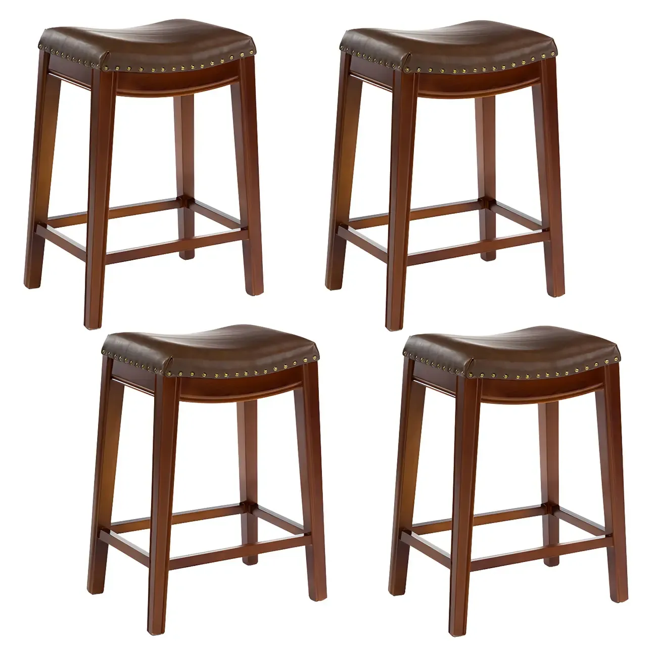 Counter Height Armless Leather Traditional Bar Stools Image - 76
