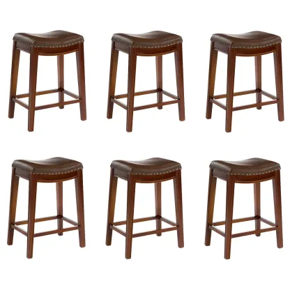 Counter Height Armless Leather Traditional Bar Stools Image - 77