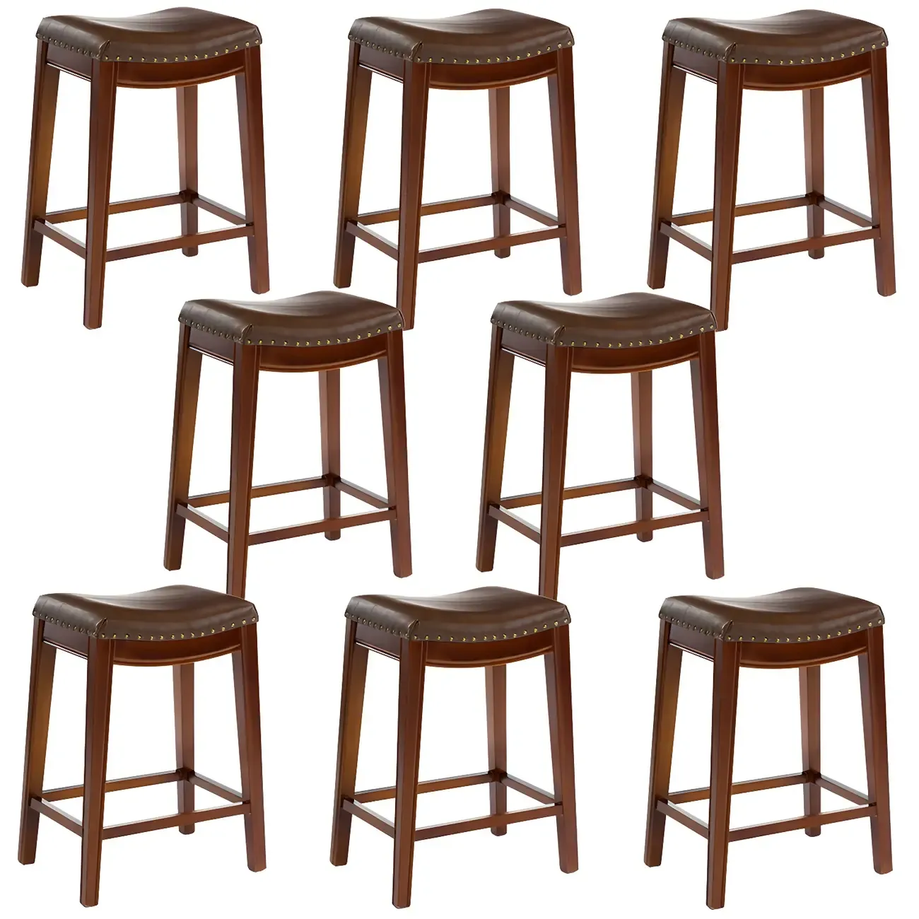 Counter Height Armless Leather Traditional Bar Stools Image - 78