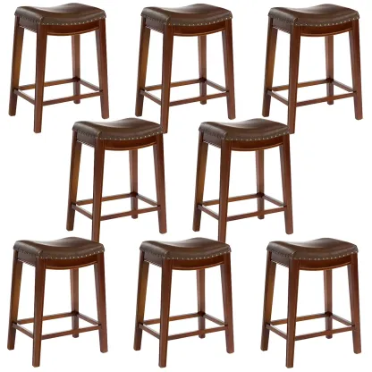 Counter Height Armless Leather Traditional Bar Stools Image - 78