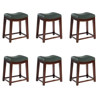 Counter Height Armless Leather Traditional Bar Stools Image - 82