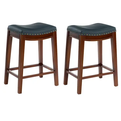 Counter Height Armless Leather Traditional Bar Stools Image - 95