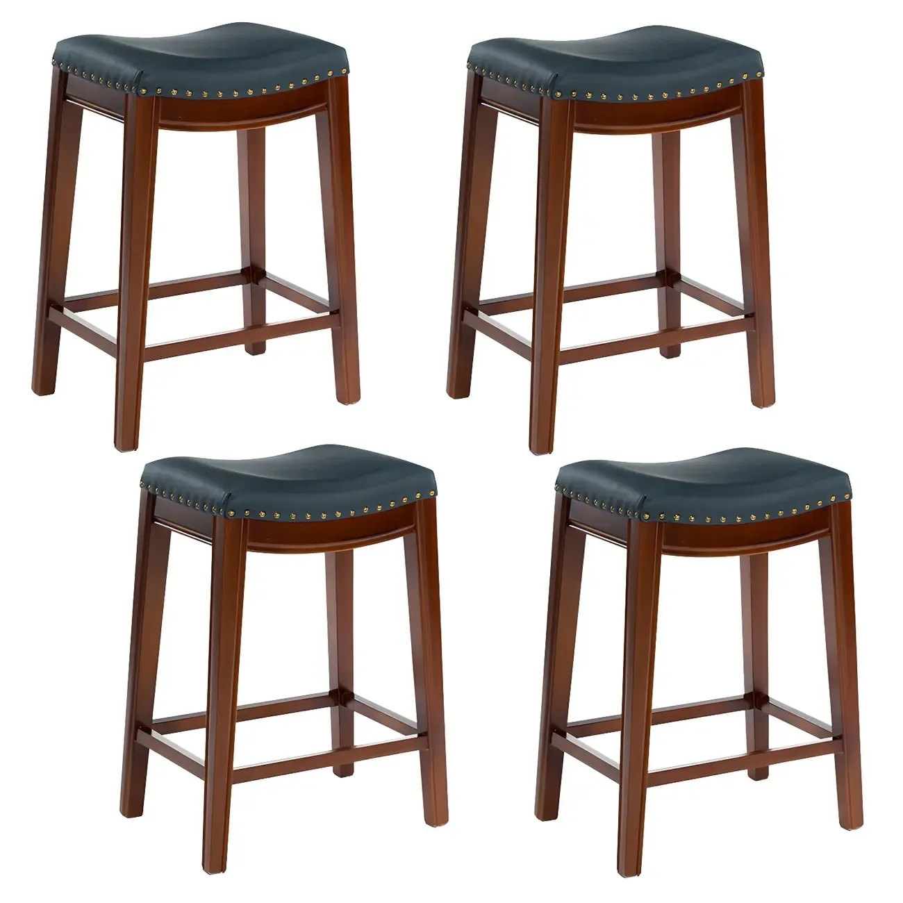 Counter Height Armless Leather Traditional Bar Stools Image - 96