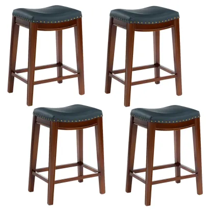 Counter Height Armless Leather Traditional Bar Stools Image - 96