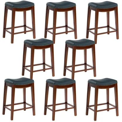 Counter Height Armless Leather Traditional Bar Stools Image - 98
