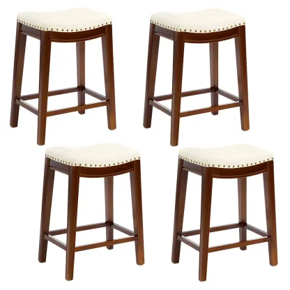 Counter Height Armless Leather Traditional Bar Stools Image - 106