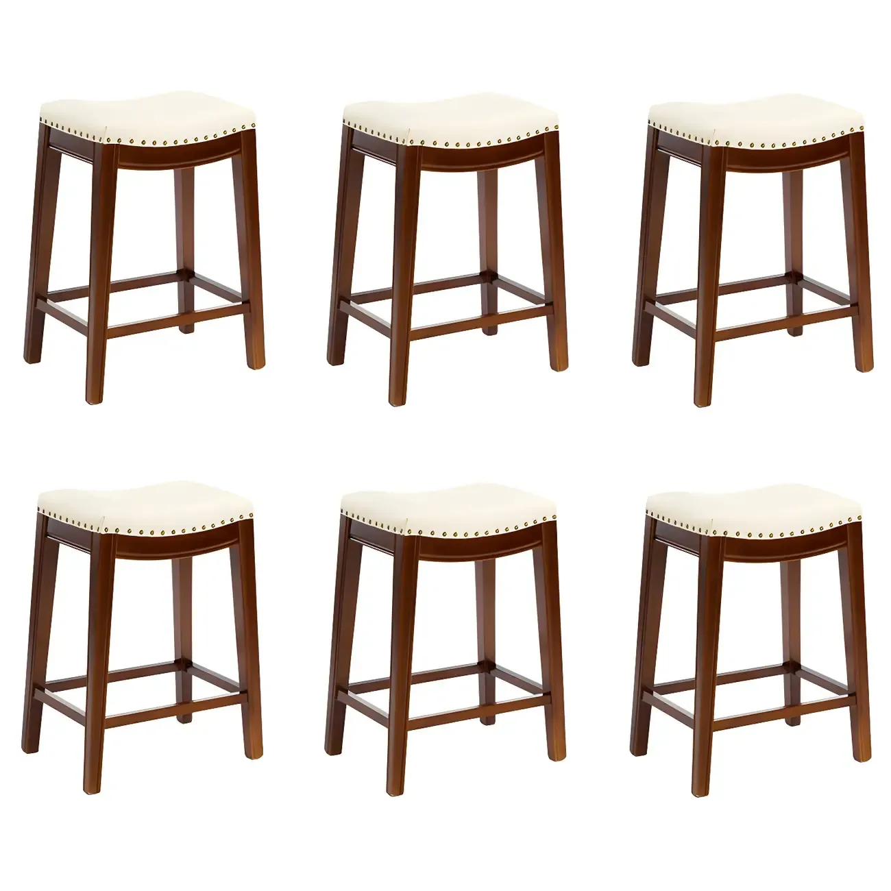 Counter Height Armless Leather Traditional Bar Stools Image - 107