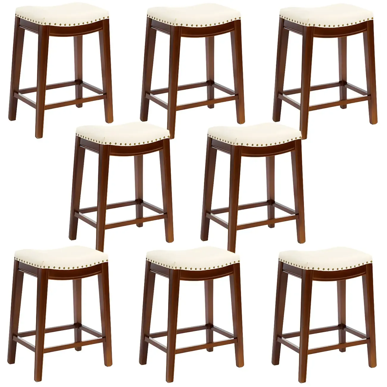 Counter Height Armless Leather Traditional Bar Stools Image - 108