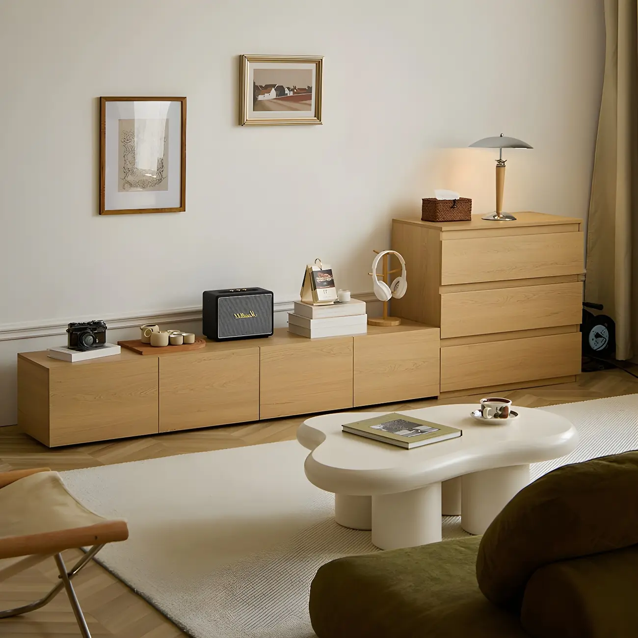 Rustic Wooden TV Stand with Cable Management for Living Room Image - 5 | homeyfad