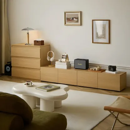 Rustic Wooden TV Stand with Cable Management for Living Room Image - 1