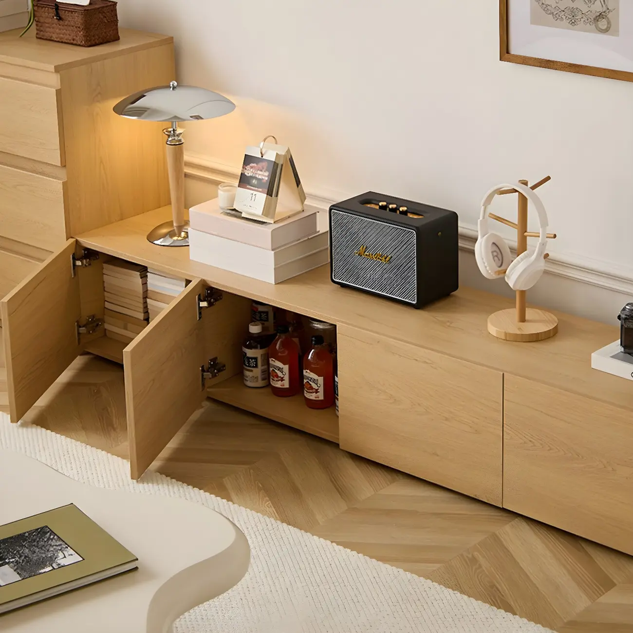 Rustic Wooden TV Stand with Cable Management for Living Room Image - 12 | homeyfad