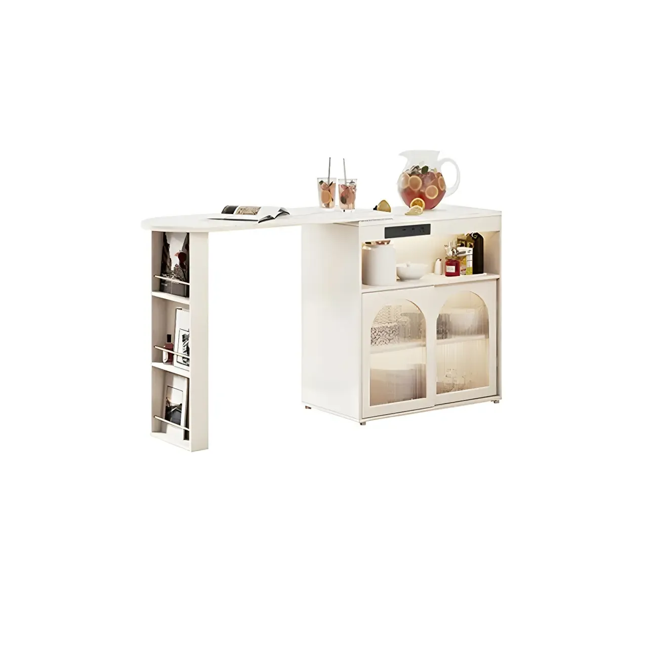 Modern Stone Bar Table with Wood Double Pedestal and Storage Image - 4