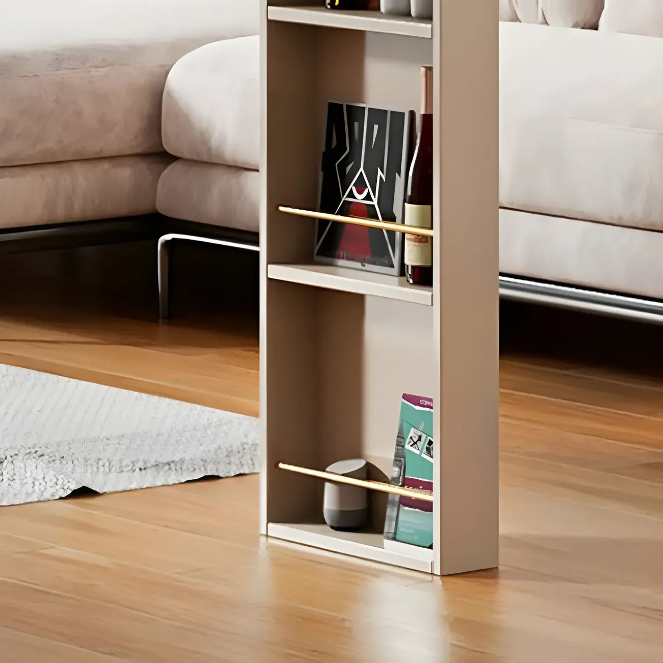 Modern Stone Bar Table with Wood Double Pedestal and Storage Image - 8