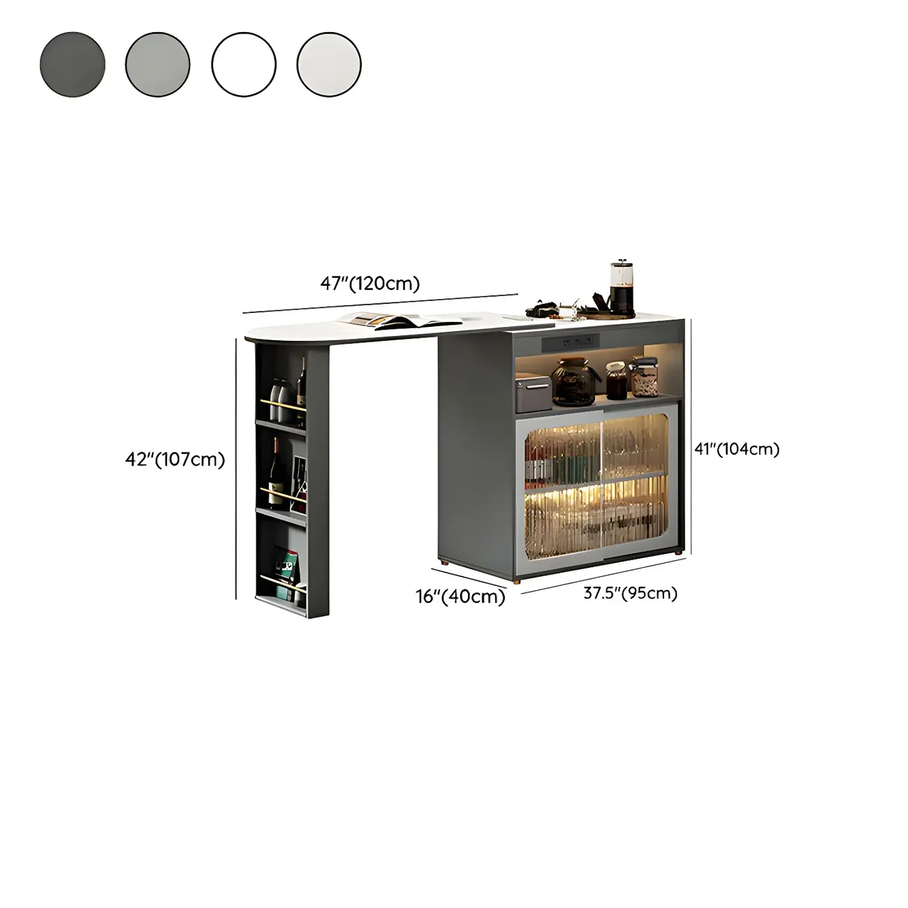 Modern Stone Bar Table with Wood Double Pedestal and Storage #size | homeyfad