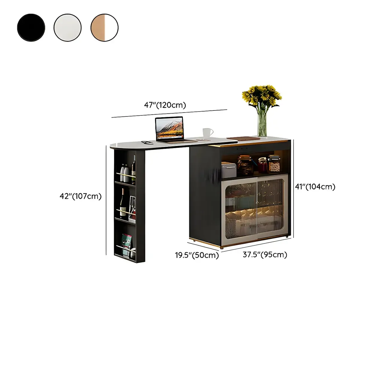Modern Stone Bar Table with Wood Double Pedestal and Storage Image - 13