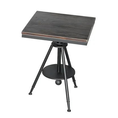 Industrial Adjustable Height Small Bar Table Wood Table Top Image - 2